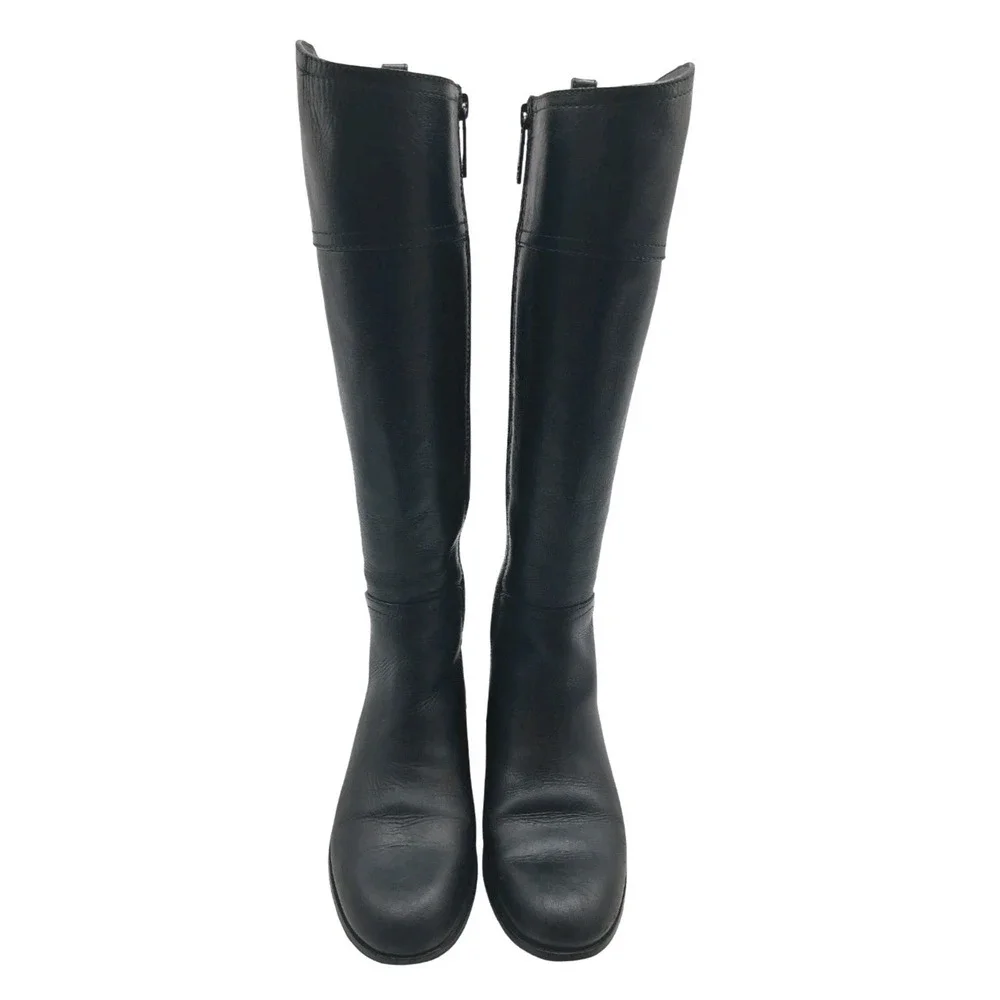 Tory Burch Boots Womens Size 7 Black Leather Knee High Riding Zip Logo